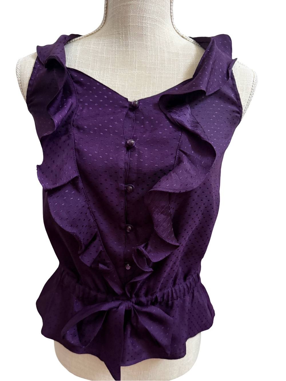 LOFT Deep Purple Sleeveless Ruffle Blouse